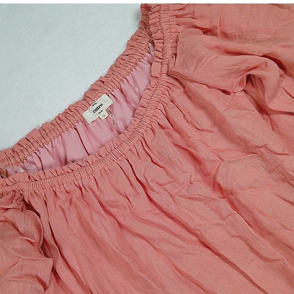 Entro Pink Ruffle Tiered Sleeve Off Shoulder Mini‎ Dress D9626 Small